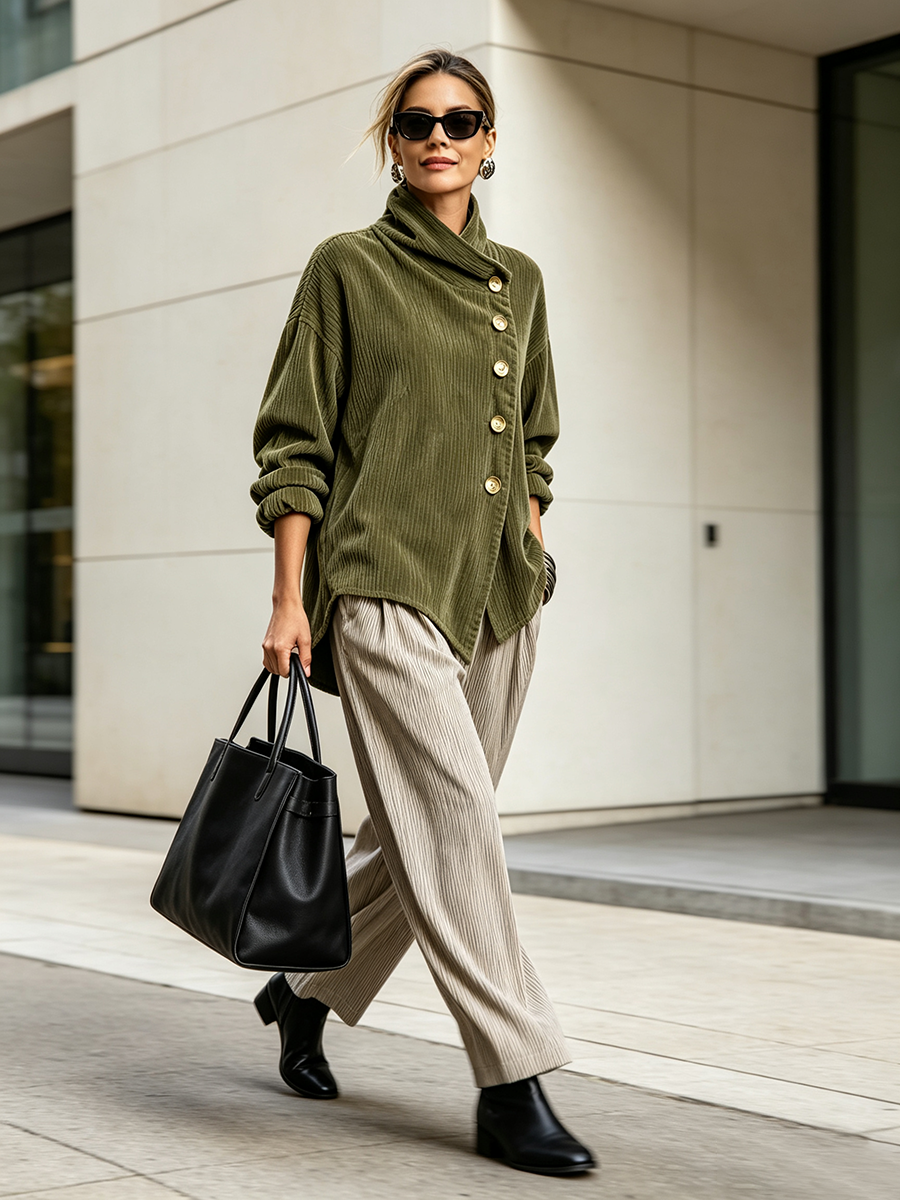 Pull en Velours Côtelé Femme Manches Longues