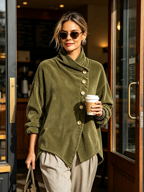 Pull en Velours Côtelé Femme Manches Longues