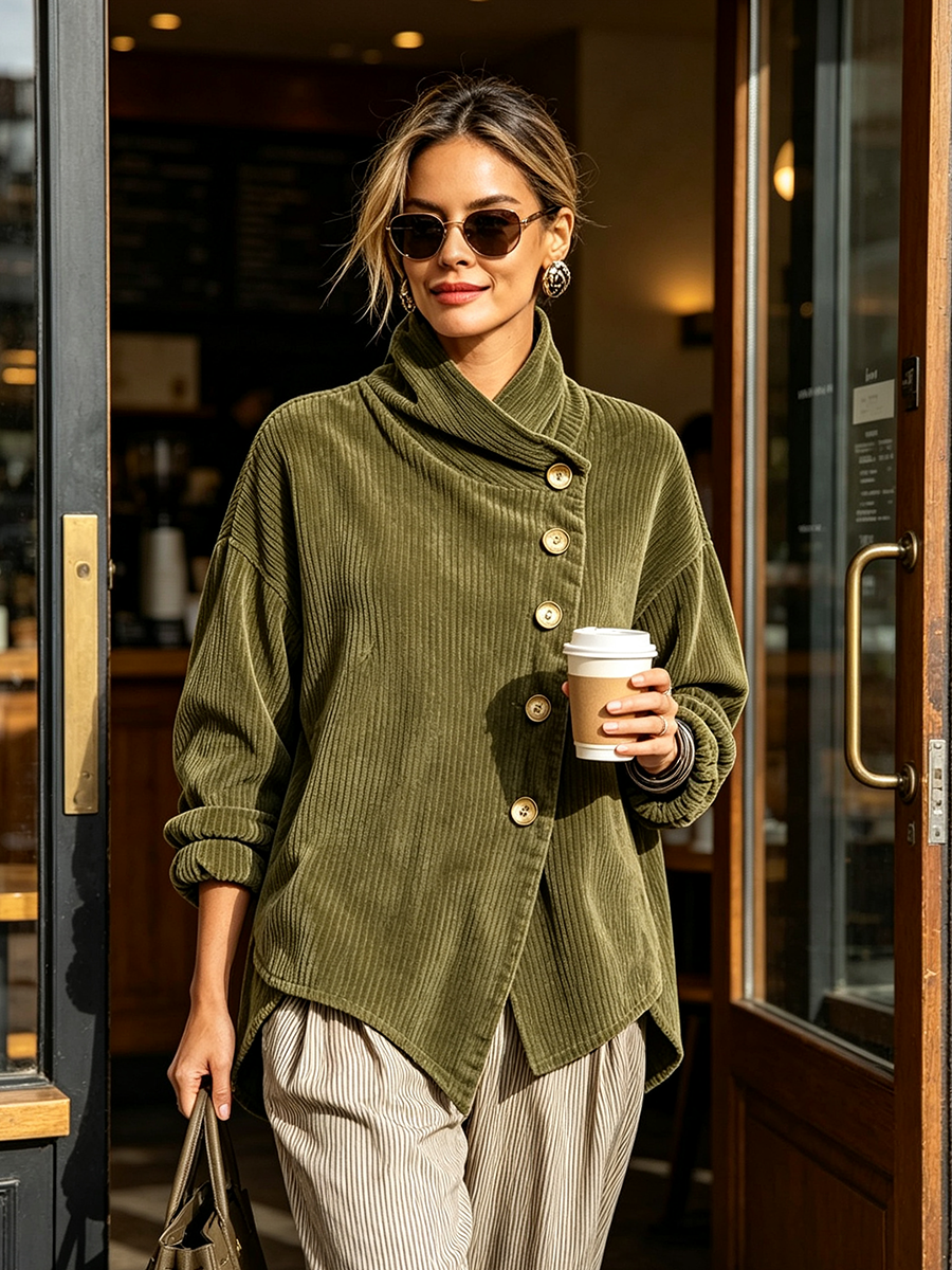 Pull en Velours Côtelé Femme Manches Longues